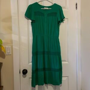Gilli green lined crochet emerald Kelly green dress midi